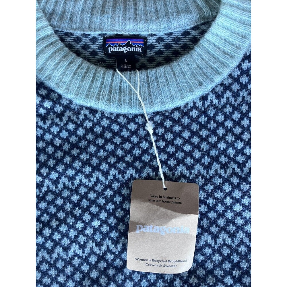 NEW Patagonia Women's Blue Recycled Wool Crewneck Sweater Blue Size Small - Picture 3 of 6